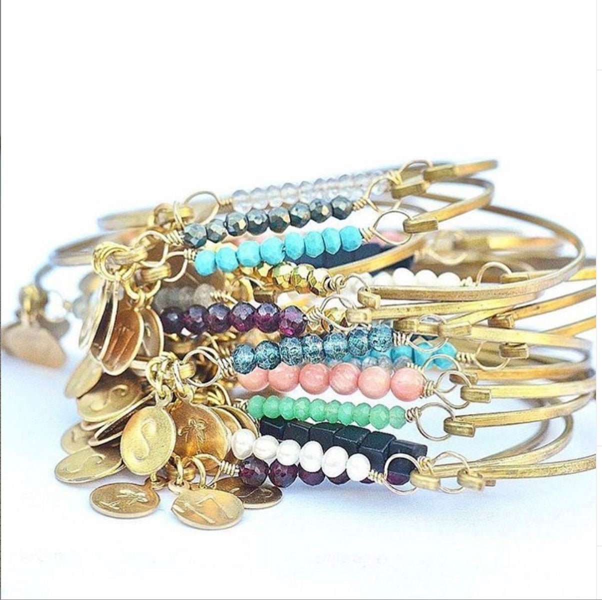 Personalized Gold Charms for Bangle Bracelets Brass Initial Etsy