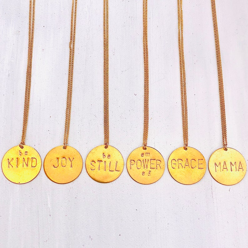 Personalized Gold Word Necklace Gold Empowered Circle Pendant Etsy