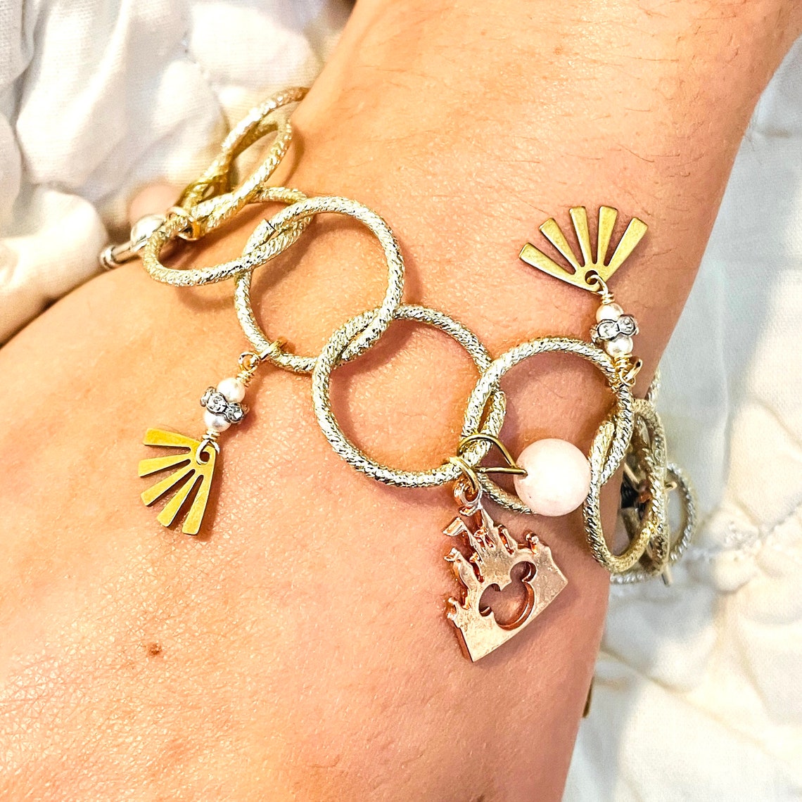 Disney Charm Bracelet Gold with Gemstones Big Gold Link Chain | Etsy