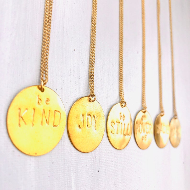 Personalized Gold Word Necklace Gold Empowered Circle Pendant Etsy