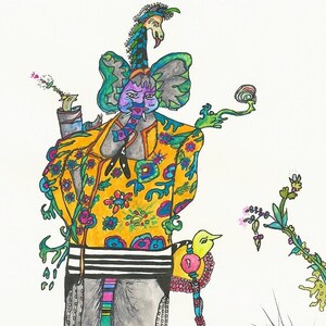 The Professor by Dorje Dolma, 11 x 8.5 inches, mixed media art print on gloss paper unframed signed print on paper
