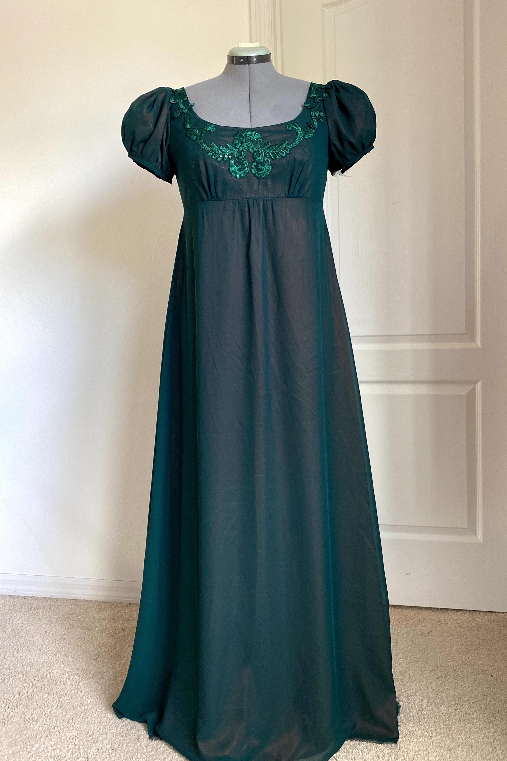 Custom Emerald Green Regency Dress With Copper Lining/ Empire Waist/  Bridgerton Inspired - Etsy