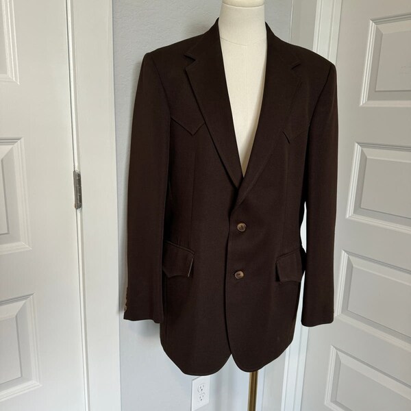 mens brown VINTAGE WESTERN blazer jacket sport suit coat Haggar Mustang