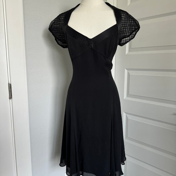 BADGLEY MISCHKA Black 100% Silk Mesh Sleeves Cocktail Dress Sz 12-NWOT-Vintage