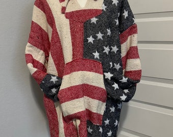 VTG Baja Hoodie unisex Stripe Knit American Flag made in Mexico Pullover size XL