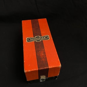 NOVOFLEX Bellows Extension Plus: box,  original sales tag lightweight bellows extension for Exakta mount  West Germany K. Muller Memmingson