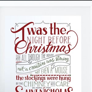 Christmas Quote Print, Color or Black and White, Holiday Wall Art - Twas The Night Before Christmas - Great Christmas Gift Idea