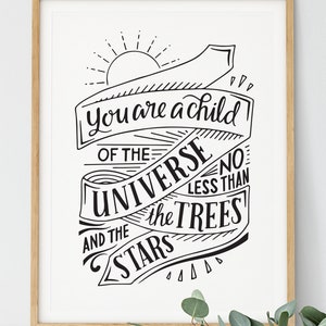 Wall Sign Print, Desiderata Poem Quote Print, Wall Art, Hand Lettered Design, Black and White, Nature Artwork