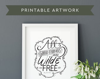 Poem printable, Henry David Thoreau print, SVG PDF JPG printable wall art, printable wall decor, Thoreau print, poetry art, lettering print