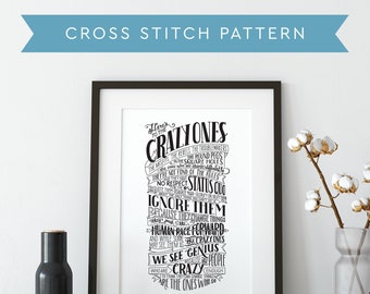 Cross Stitch Pattern PDF Download - Steve Jobs Quote Pattern Cross Stitch, Here&#39;s to the Crazy Ones Quote Pattern