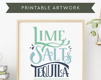 Lime Tequila Salt Printable Art | Bar Wall Decor (PDF/JPG/SVG)