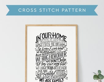 Cross Stitch Pattern PDF Download - Quote Cross Stitch - In Our Home Quote - Original Hand Lettered Design - Home Decor - Handmade Gift