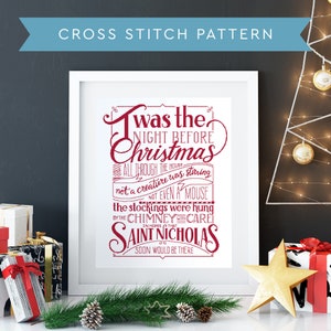 Cross Stitch Pattern PDF Download - Christmas Cross Stitch - Twas The Night Before Christmas - Original Hand Lettered Design - Handmade Gift