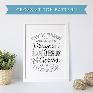 Cross Stitch Pattern PDF Download - Funny Quote Pattern Cross Stitch, Wash Your Hands Quote Pattern, Bathroom Sign, Home Decor