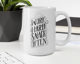 Work Hard Snack Often Coffee Mug | Cute Coffee Mug for Desk or Office | Great Coworker Gift | Desk Accessory