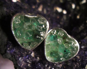 Rough Emerald and Diamond Stud Earrings