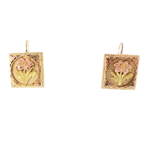 Victorian 14K Multi-Colored Gold Floral Earrings