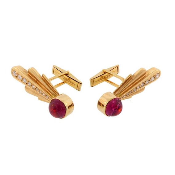 18K Gold, Diamond & Pink Tourmaline Comet Cufflinks
