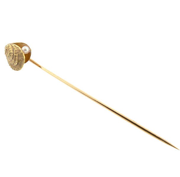 Victorian 14K Gold & Pearl Oyster Stick Pin