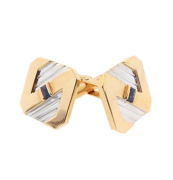 Vintage 14K Yellow & White Gold Sapphire Cufflinks - image 3