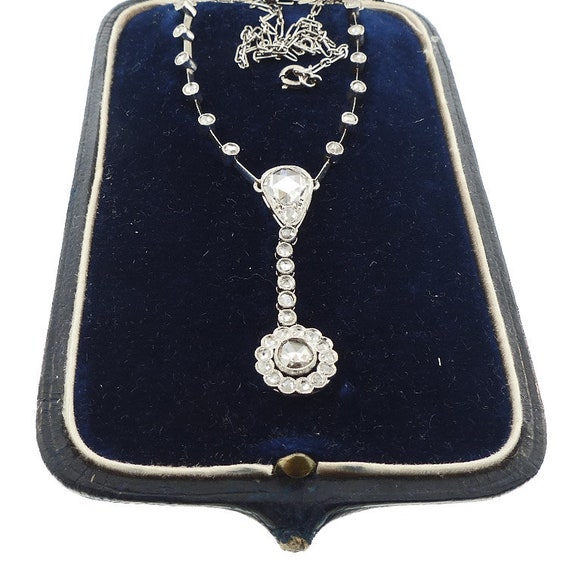 French Belle Epoque Platinum & Diamond Lavaliere Necklace