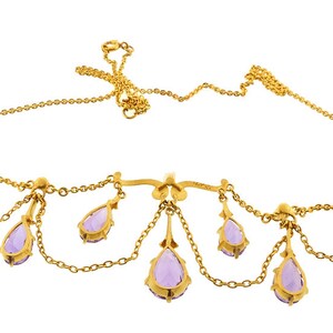 Art Nouveau Krementz 14K Gold Amethyst & Pearl Festoon Necklace - Etsy