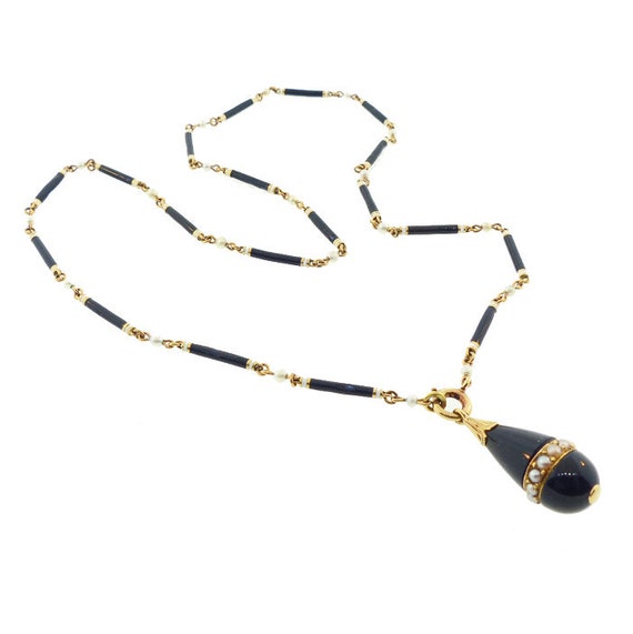 Edwardian 18K Gold, Enamel, Onyx & Pearl Baton Li… - image 6