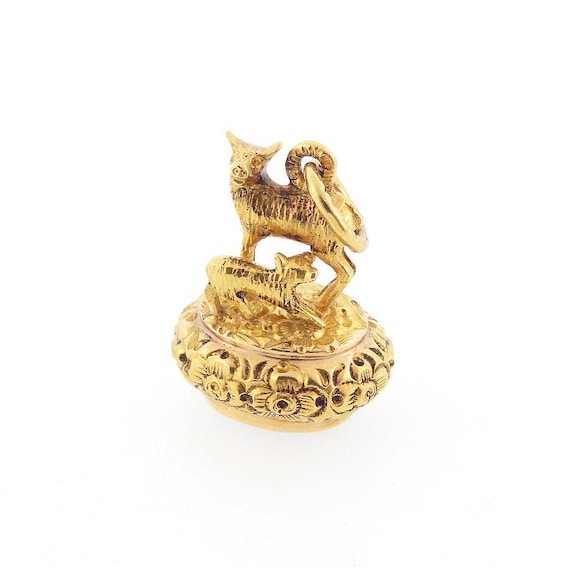 Victorian 19K Gold Amethyst Deer & Fawn Fob Charm