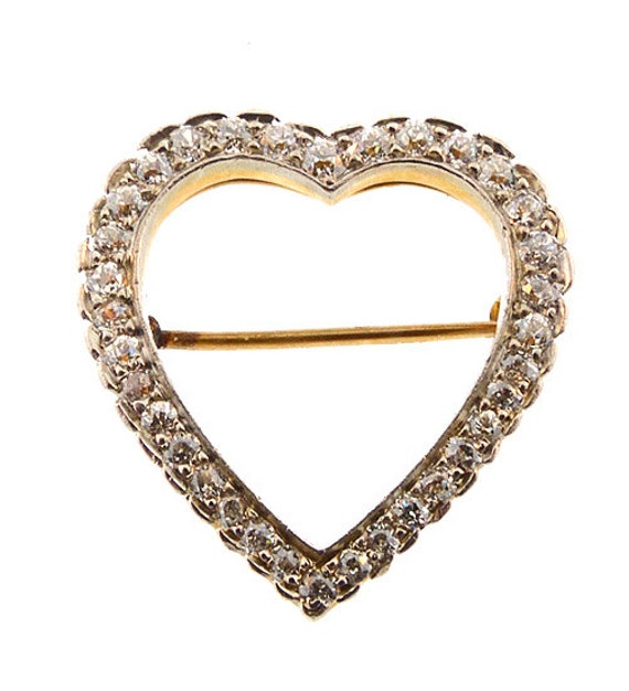 Edwardian 14K Gold & Diamond Heart Brooch