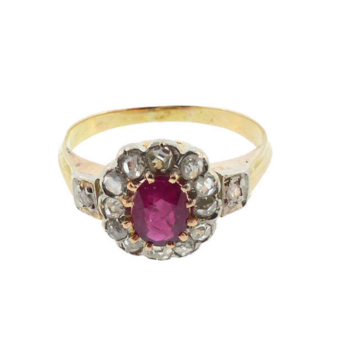 Victorian 18K Gold Ruby & Diamond Ring - Etsy