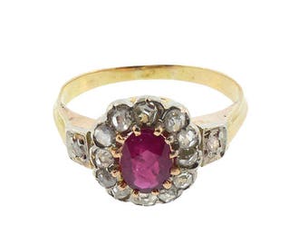 Victorian 18K Gold, Ruby & Diamond Ring