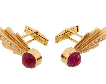 18K Gold, Diamond & Pink Tourmaline Comet Cufflinks