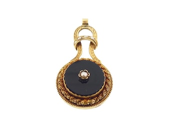 French Victorian 18K Gold, Onyx & Pearl Pendant