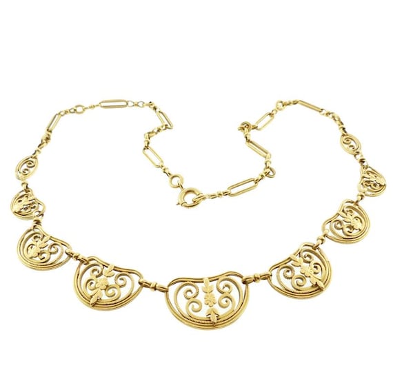 French Edwardian 18K Gold Palmette Necklace