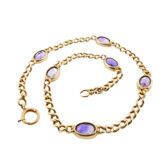 Victorian 14K Gold & Amethyst Station Bracelet