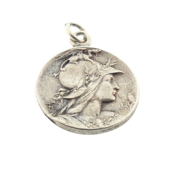 Art Nouveau Louis Rault ATHENA Silver Pendant Charm or Pendant