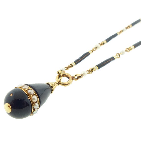 Edwardian 18K Gold, Enamel, Onyx & Pearl Baton Li… - image 7