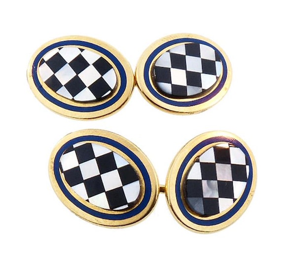 Tiffany & Co. 18K Gold, Enamel Hardstone Inlay Cufflinks