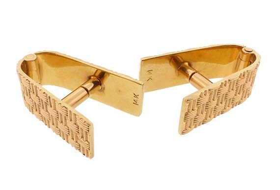 14K Yellow Gold Basketweave Stirrup Cufflinks - image 3