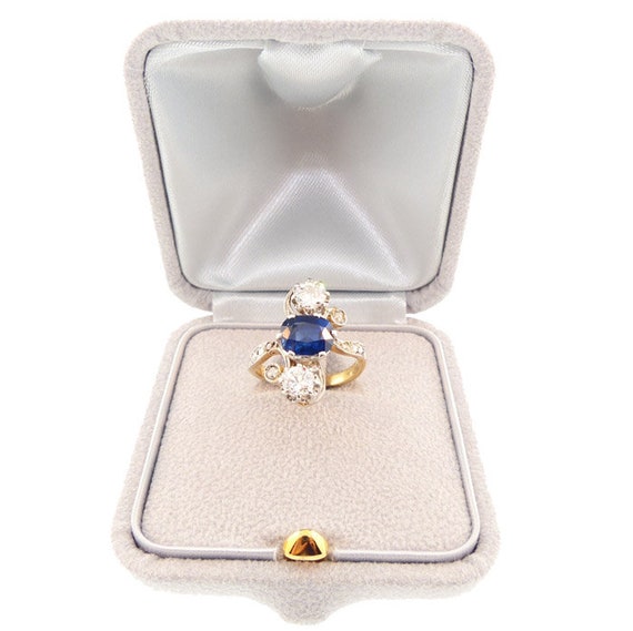 Edwardian 18K Gold, Platinum, Sapphire & Diamond … - image 1