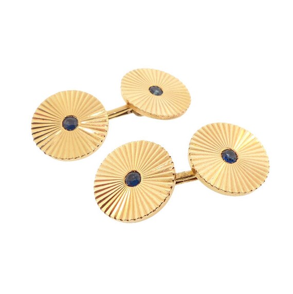 Tiffany & Co. 14K Gold Sapphire Double-Sided Mid-Century Cufflinks