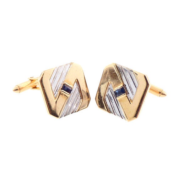 Vintage 14K Yellow & White Gold Sapphire Cufflinks