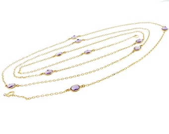 Edwardian 14K Gold & Amethyst Long Guard Chain