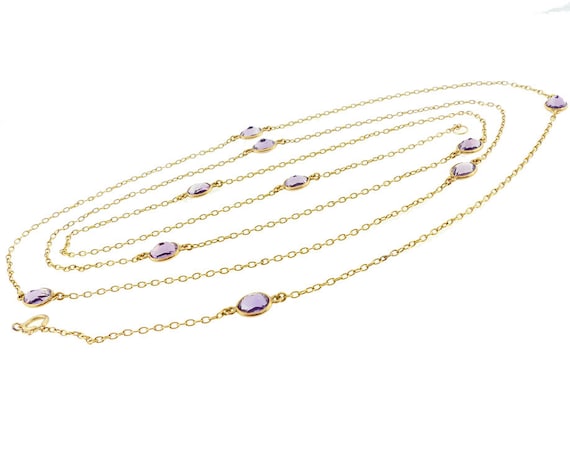 Edwardian 14K Gold & Amethyst Long Guard Chain
