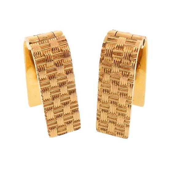 14K Yellow Gold Basketweave Stirrup Cufflinks