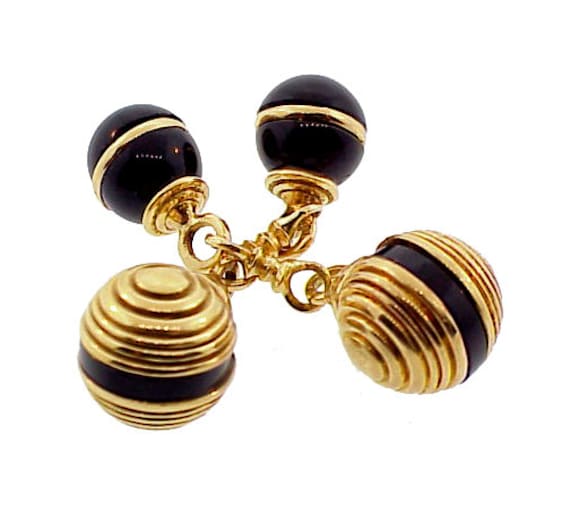 French 18K Gold & Onyx Double Sphere Cufflinks