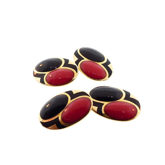 French Art Deco 18K Gold & Enamel Cufflinks