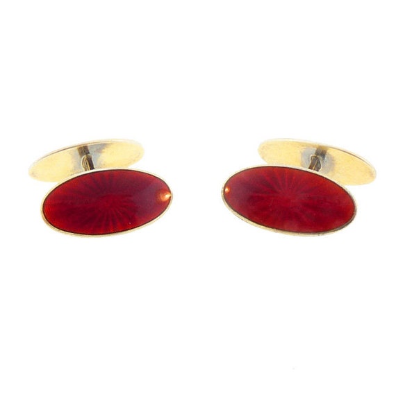 David-Andersen Red Guilloche Enamel Sterling Silver Cufflinks