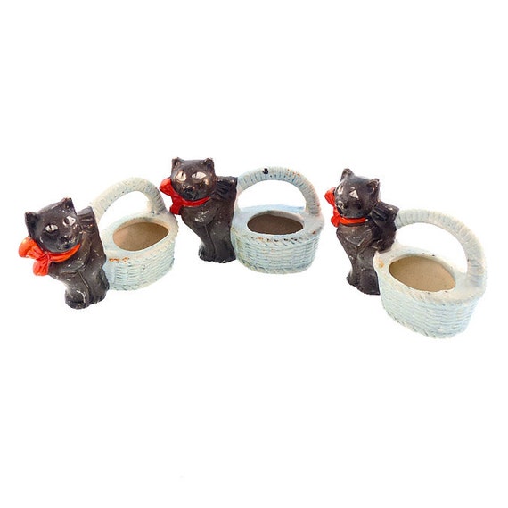 Vintage Halloween Bisque Black Cat Candy Containers