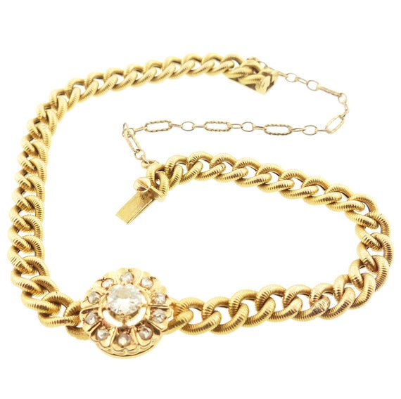 Victorian 18K Gold & Diamond Curb Link Bracelet